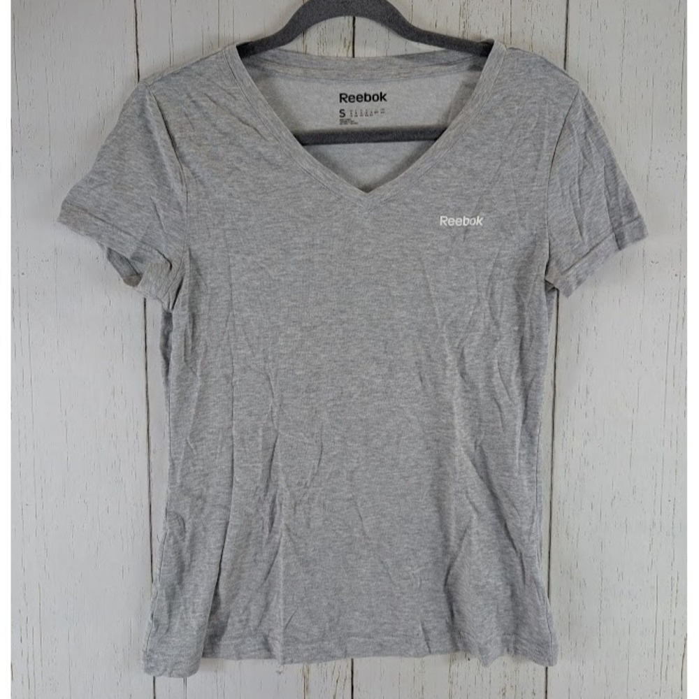 Reebok Size Small‎ Casual V Neck Womens Light Gray Short Sleeve Shirt
